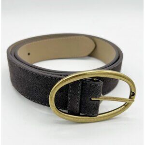 Loft Gray Suede Leather Belt Gold Buckle Size Medium Women's